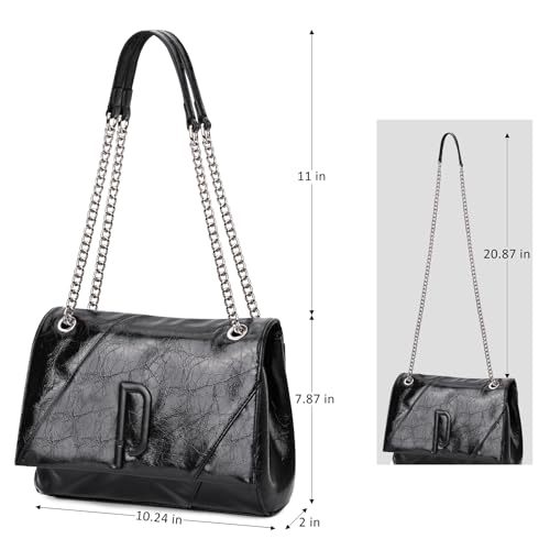 Image of Chain Shoulder Bag Tote Bag for Women Fashion PU Leather Hobo Purse Carry on Bag Satchel Handbags Tote Purse(BLACK)