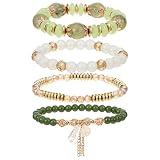 Ouligay 4PCS Stackable Bracelets for Women Green Beaded Bangles Set Crystal Bead Bracelets Boho Charm Bracelets Summer Beach Vacation Jewelry Gifts