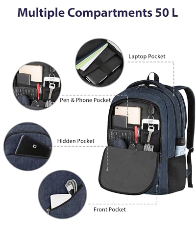 Image of MATEIN Extra Large Laptop Backpack for Men, 50 L Travel Carry On TSA Approved Backpack with Trolley Sleeve, Waterproof Business Work Bag Fits 18.4 Inch Computer Notebook, Dark Blue