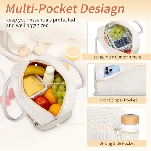 image for Coobiiya Corduroy Lunch Bag Lunch Box for Women Men, Cute LunchBag Lun