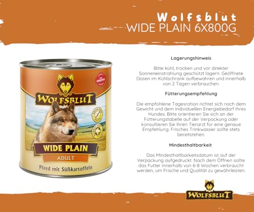 Wolfsblut Wide Plain 6x800g Hundefutter – hypoallergenes Nassfutter mit Pferd, Süßkartoffeln & Kräutern - ohne Soja, Zucker oder Getreide - Allergikerfreundlich in Wolfsblut Qualität