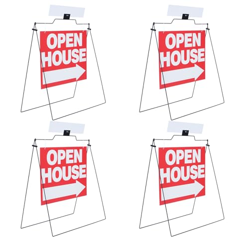 Open House Signs for Real Estate, A-Frame Yard Sign with 4 Pack 32'' x 28'' Corrugated Plastic, Durable Outdoor Real Estate Sign Holder for Sidewalk, Foldable House for Sale Sign by Owner