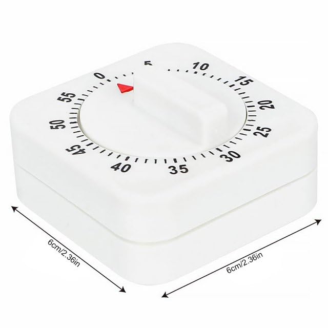 White Timer Clock Square 60-Minute Mechanical Kitchen Timer Wind up Timer Visual Cooking Clock with Loud Alarm No Batteries Required Ideal for Cooking Baking and Kitchen Management