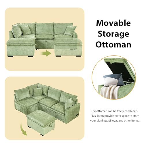 Image of ERYE 82.5 inch L-Shaped Left Facing Corner Sleeper Sectional Sofa with Pull Out Sleeper Couch Bed for Living Room,L-Shaped Boucle Upholstered Convertible Sofabed W /Storage Ottoman