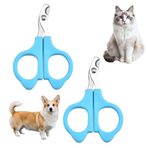 KIRZAX Confezione da 2 Forbici per unghie di cani e gatti in acciaio inossidabile per la rifinitura delle unghie degli animali domestici, facili e sicure da usare, manici antiscivolo