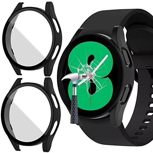 Jvchengxi [2 Pezzi Opaco Custodia per Samsung Galaxy Watch 4 44mm Pellicola Protettiva, Rigida PC Vetro Temperato Cover Anti-Graffio Schermo Protezione Copertina per Galaxy Watch 4 44mm (Nero/Nero)
