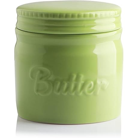 Sweejar Green Porcelain Butter Dish with Lid and Water Line: An Ode to Butter Preservation