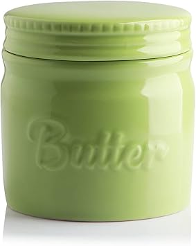 SWEEJAR Porcelain Butter Keeper Crock, French Butter Dish with Water Line, Ceramic Butter Container for soft butter Green