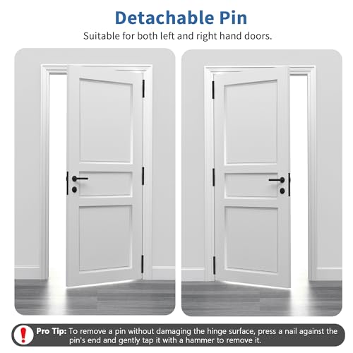 6 Pack Matte Black Door Hinges 4 Inch, Exterior Door Hinges with 5/8" Radius & Square Corners, Removable Pin, Perfect for Heavy-Duty Front & Back Door, Anti-Rust & No Squeaks by IOQ - Image 4