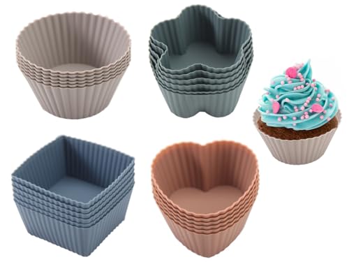 Anlising 36PCS Stampi per Muffin in Silicone, 4 Modelli Standard Stampi in Silicon, Antiaderenti Stampo Muffin Pirottini, Stampi Riutilizzabili e Antiaderenti, per Torte, Gelati, Ciambelle (4 Colori)