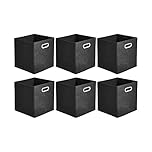 Amazon Basics Collapsible Fabric Storage Cubes with Oval Grommets - 6-Pack, Black