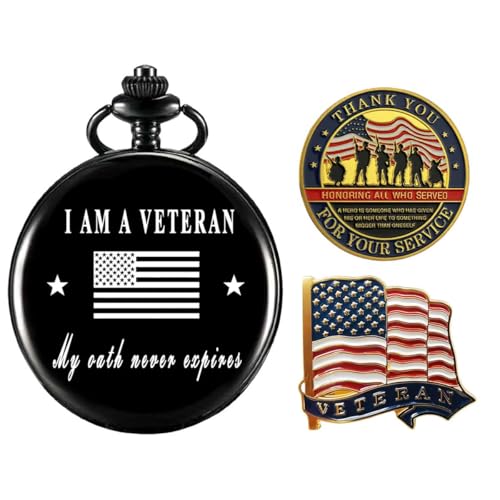 Montre de poche pour vétérans avec challenge coin militaire souvenir