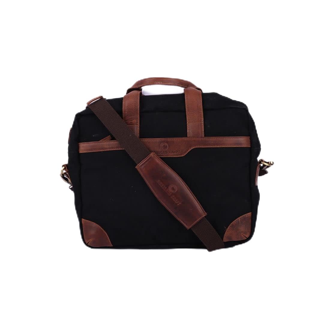 Adult Leather Canvas-Leather Laptop Bag (Black&Brown)