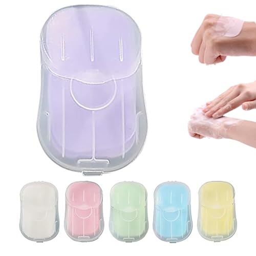Neroyaner Portable Paper Soap Travel Soap 6 Boxes/300 Sheets Disposable PP Housing Hand Washing Flake Sheet Paper Soaps for Outdoor Camping Hotel Travel