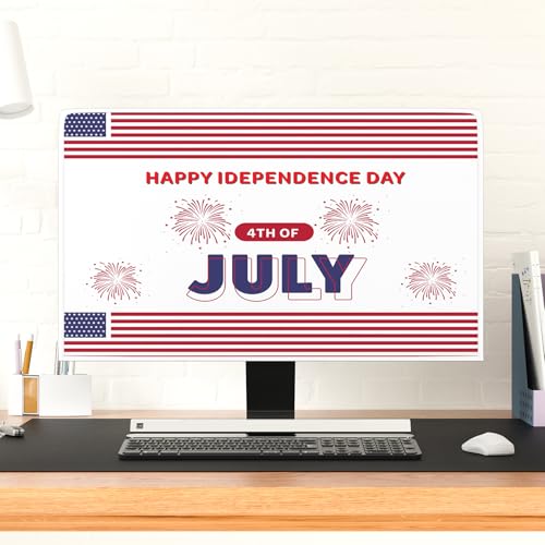 Image of Happy Independence Day Waterproof Screen TV Cover 75 Inch 4th of July American Flag Firework Screen TV Covers Anti-Static Dust proof Protective Cover for LCD /LED /HD