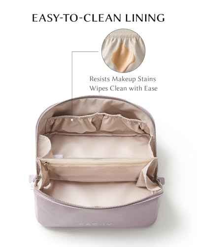 Image of EACHY Travel Makeup Bag, Large Capacity Cosmetic Bag for Women, Waterproof PU Leather, Flat Open Portable Toiletry Bag for Skincare, Brushes & Travel Essentials