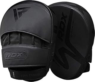 RDX Boxing Pads Focus Mitts, ConvEX Skin Leather Curved Hand Pad with Adjustable Strap, Hook and Jab Hand Strike Shield for MMA, Martial Arts, Punching Target, Muay Thai Training Matte Black