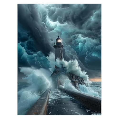 数字油絵 灯台 Painting by Numbers シービュー ペイントバイナンバー 手作りキット 100x135Cm 数字絵画手芸キット とブラシとカラフル キャンバス絵画 彩絵の具 Paint by Numbers 家の壁の装飾やホリデーギフトとし