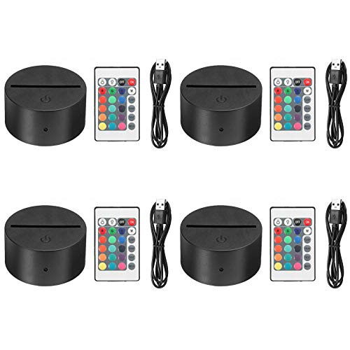 EEEKit 4 Pack 3D Night LED Light Lamp Base + Remote control +