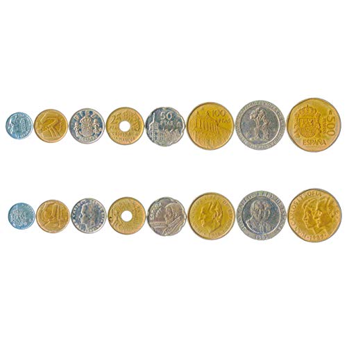 Set de 8 Monedas de España. 1, 5, 10, 25, 50, 100, 200, 500 Pesetas. 1987-2001
