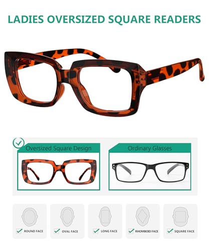 Image of Eyekepper 4 Pack Stylish Reading Glasses Women - Oversized Square Readers Tortoise +3.25