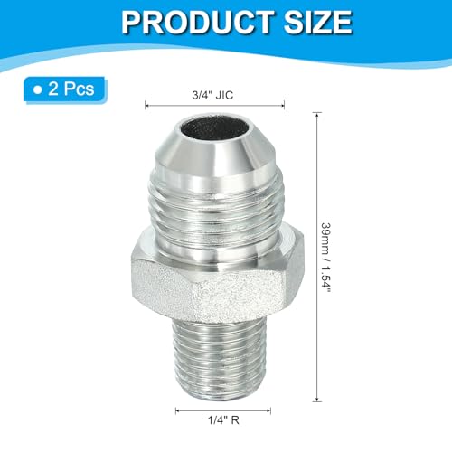Image of PATIKIL Pipe Adapter Connector 3 /4 inch Male 74 Flare JIC x 1 /4 inch Male R Pipe Fitting 2 Pcs Oil Feed Restrictor Fitting Hydraulic Connector for Oil Steam Water Pipelines System