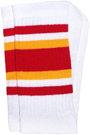SKATERSOCKS 19" Mid calf White tube socks with Red-Gold stripes style 4