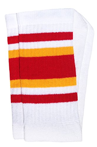 Skatersocks 19" Mid Calf White Tube Socks With Red-Gold Stripes Style 4 #TOP2