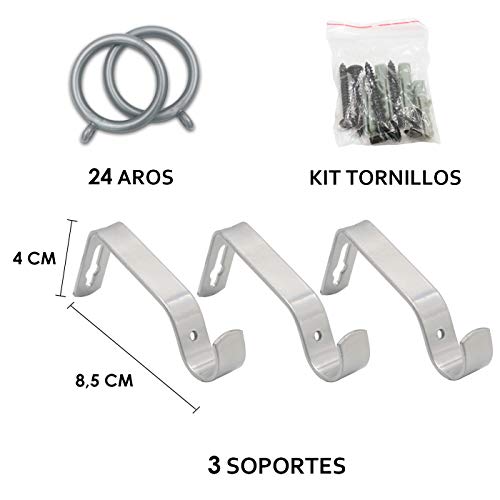 Miniatura 5 de Mercury Textil-Barra Sencilla Forja Universal Extensible,Barra De Cortinas Decorativa Extensible Gris, 160-310cm Bola Rota