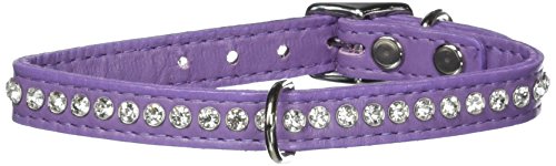 Image of Signature Leather Crystal Dog Collar, Lavender Solid Grain Leather, Fits 9.5 inch-11.5 inch Neck Size, 14 inch Overall Length