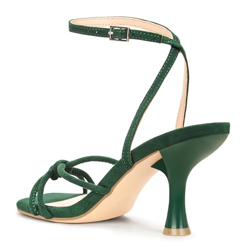 Image of PARTY Women's Square Open Toe Strappy Heeled Sandals 3 inch Stiletto Kitten Heel with Ankle Buckle Strap, Comfortable Slingback Summer Dress Shoes