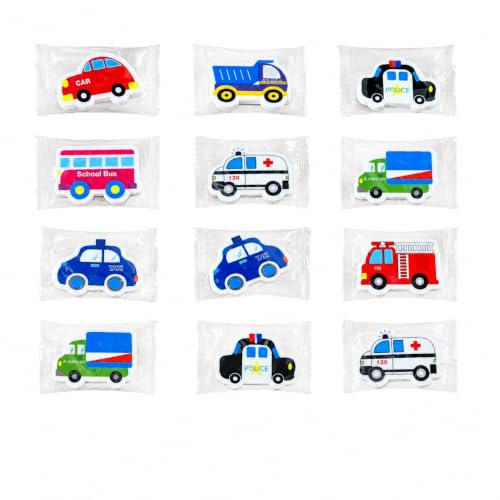 Image of Radiance 12 Pcs Vehicle Shape Eraser Set for Kids, Cartoon Car Bus Truck Police Ambulance Erasers, Non-Toxic Cute Pencil Erasers for School, Return Gifts, Birthday Party Favors (Random Design)