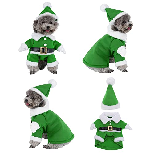Yoption Christmas Elf Dog Cat Costume with Hat, Funny Pet Christmas Cosplay Winter Warm Coat Clothes Outfit Apparel (L)