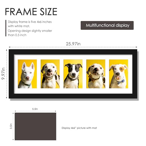 Image of DUENPY 8x24 Collage Picture Frames Display Five 4x6 Picture Collage Wall Decor Wall Hanging or Tabletop Black