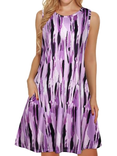 Image of elescat Women's Summer Dresses 2026 Beach Casual Sleeveless Floral Print Tank Loose Sundress with Pocket