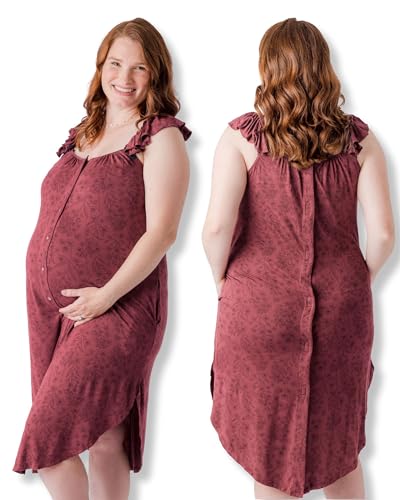 Image of Kindred Bravely Labor and Delivery Gown, 3 in 1 Hospital Gowns for Women Labor Delivery, Ruffle Straps (Spice Floral, X-Large/1X)