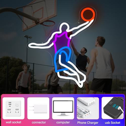 Image of Basketball Neon Sign for Wall Decor Dimmable Neon Basketball Led Light for Bedroom Play Room Man Cave Sports Fan Gifts