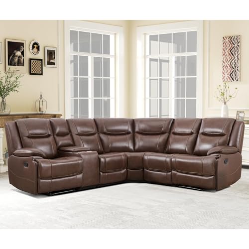 EBELLO Genuine Leather Recliner Sofa Sectional Couch for