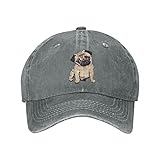 VunKo Vintage Washed Distressed Adjustable Gray Pug Dog Womens Denim Cotton Baseball Ball Cap Fitted Mom Dad Trucker Hat Cap for Women Unisex Headwear