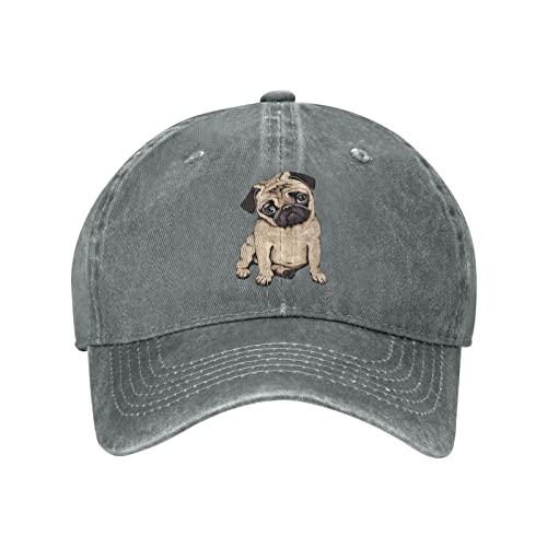 Vintage Washed Distressed Adjustable Pug Dog Womens Denim Basebal...