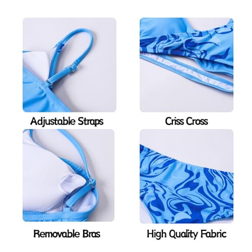 Image of Girls Swimsuit Double Strap High Waist Sporty Bikini Swimsuits Summer Beach 2 Piece Bikini Sets Size 11-15 Years