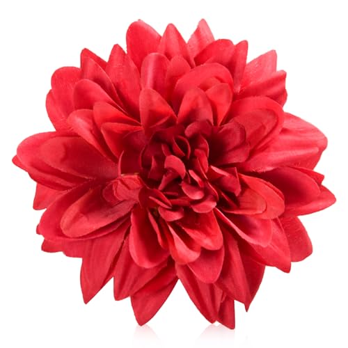 Ruaniao Silk Dahlia Artificial Flowers Bulk, 15 Pcs Fake Dahlias Flowers Heads for Craft, 3.5 Inch Red Large Flower Heads Faux Flowers for Wedding Party, Home Office, Hat, Wall Decoration