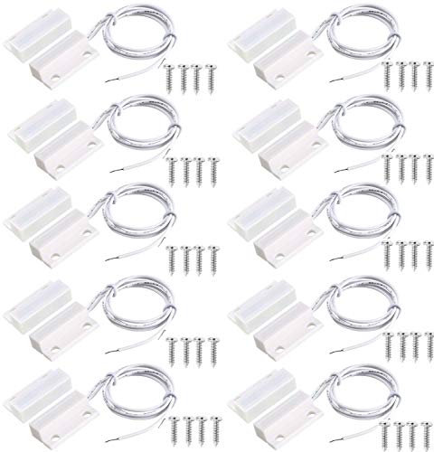 VISSQH 10 Paare NC Wired Tür Fenster Sensor Magnetschalter Haussicherheits Alarmsystem, Fenster- / Türkontaktsensor Verdrahtete Alarm Magnetischer Reedschalter（MC-38 Normalerweise Geschlossener）