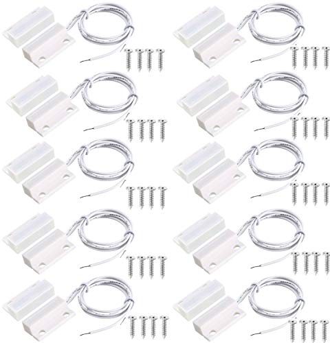 VISSQH 10pcs MC-38 Interruptor de láminas magnético, Alarma, Sensor de Contacto para Puerta o Ventana de Seguridad, cableado empotrable, NC Puerta Ventana Contacto，Color Blanco