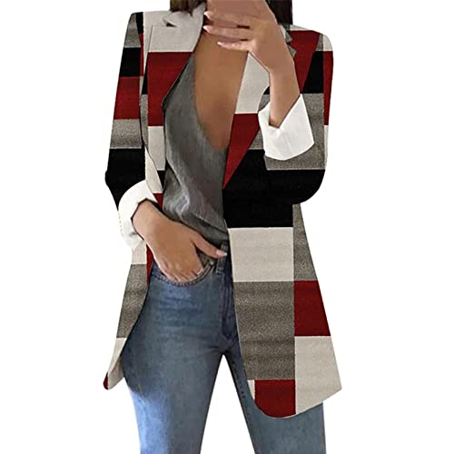 Damen Blazer Rot Blazer Damen Elegant Offener Kurz Mantel Streetwear Solid...