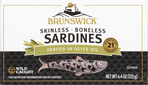 Miniatura 4 de Brunswick Wild Caught Sardinas sin piel y sin hueso, servidas en aceite de oliva, 4.4 onzas (paquete de 6)