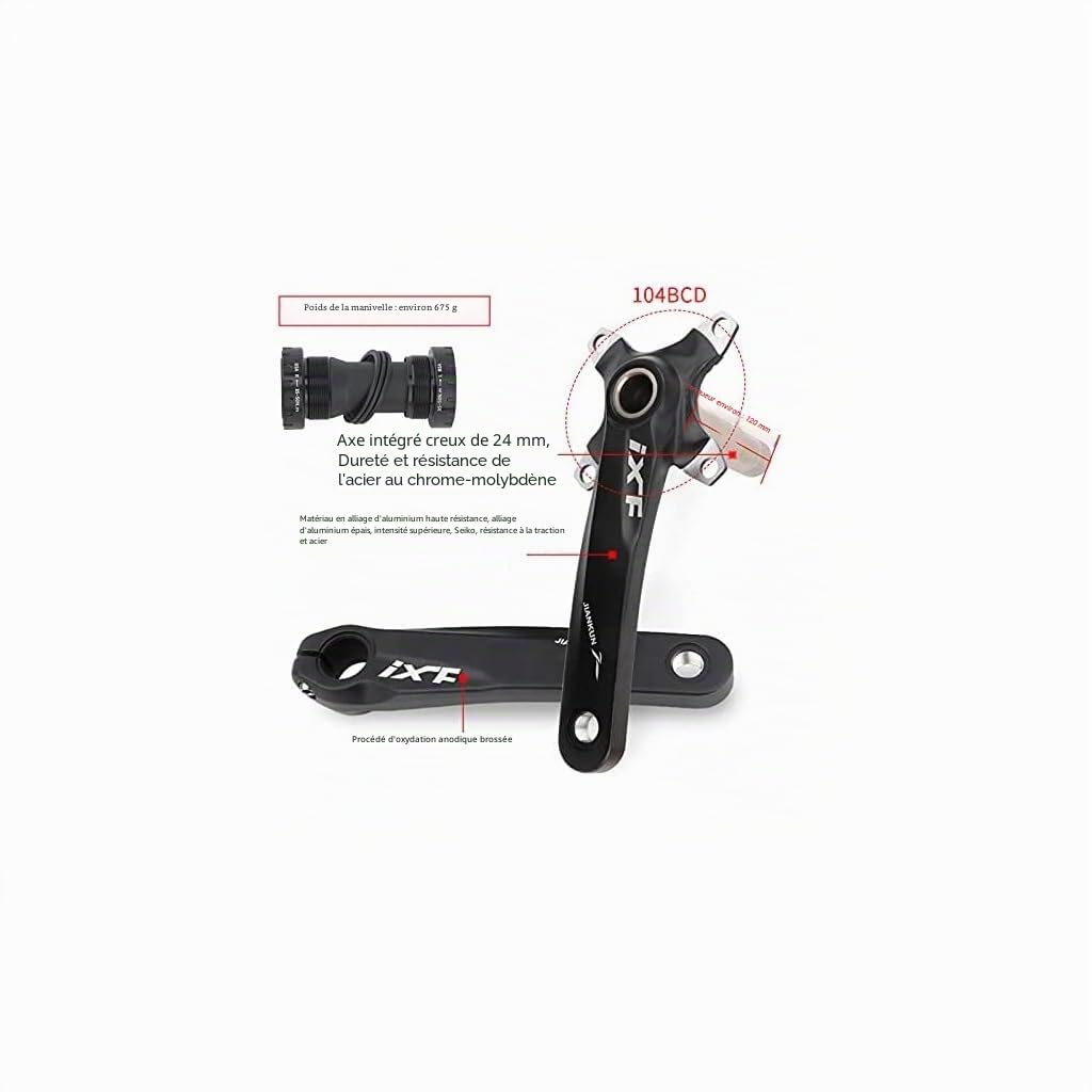 PLATTBK Pédalier VTT 170 mm avec 104 BCD 32T/34T/36T/38T, pédaliers à vitesse unique, plateau rond pour VTT