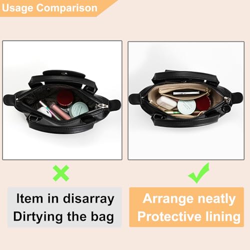 Image of Doxo Small Purse Organizer Insert for Handbags, Felt Neverfull BB Organizer Insert,Mini Tote Bag Organizer with Zipper Pocket, Fit Neverfull BB Longchamp Xtra Energy S and More, Beige-XS