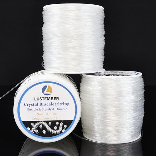 LUSTEMBER 0.8 mm Stretchy Bracelet String, 3 Rolls Durable Elastic String, Clear Bead Cord for...