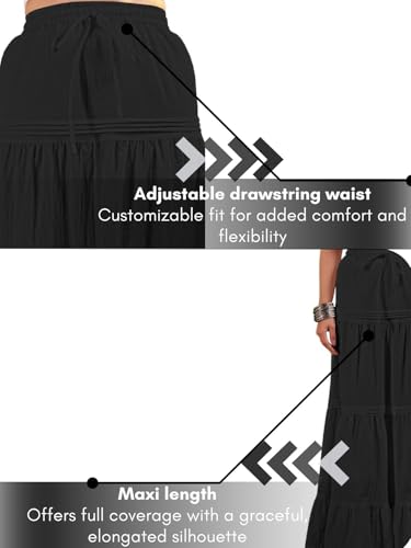 Image of GRECIILOOKS Women's Summer Ruffle Hem PolyBlend Maxi Skirt | High Waist Long Skirt's | Plain A-Line Flowy Skirt for All Occasions | Elegant Boho Style